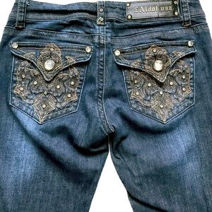 L.A. Idol Rhinestone Embellished Bootcut Low-rise Denim Jeans.